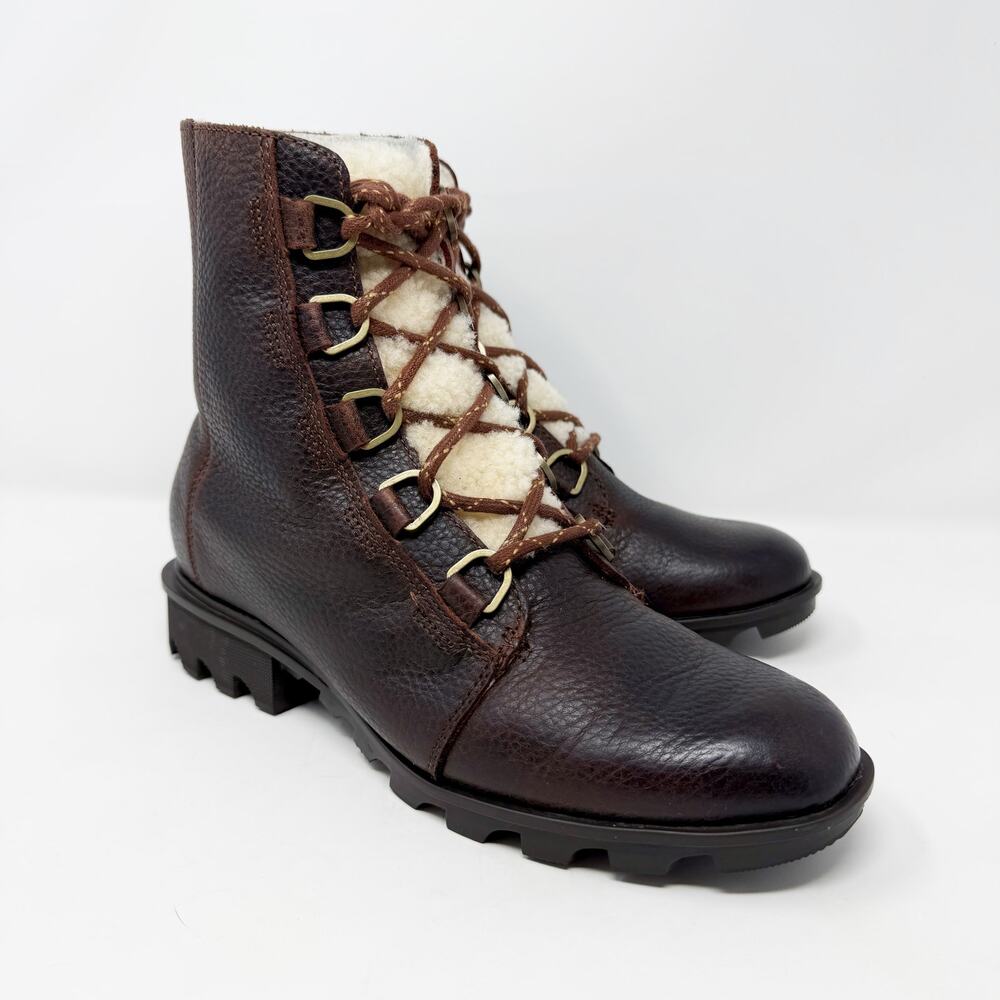 Sorel Brown Leather Lace Up Boots Women's Size 9.5 EUC Fleece Lined Waterproof